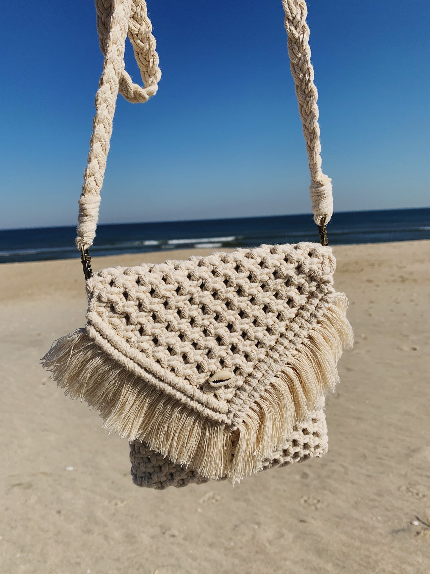 boho macrame satchel bag with fringe- small style