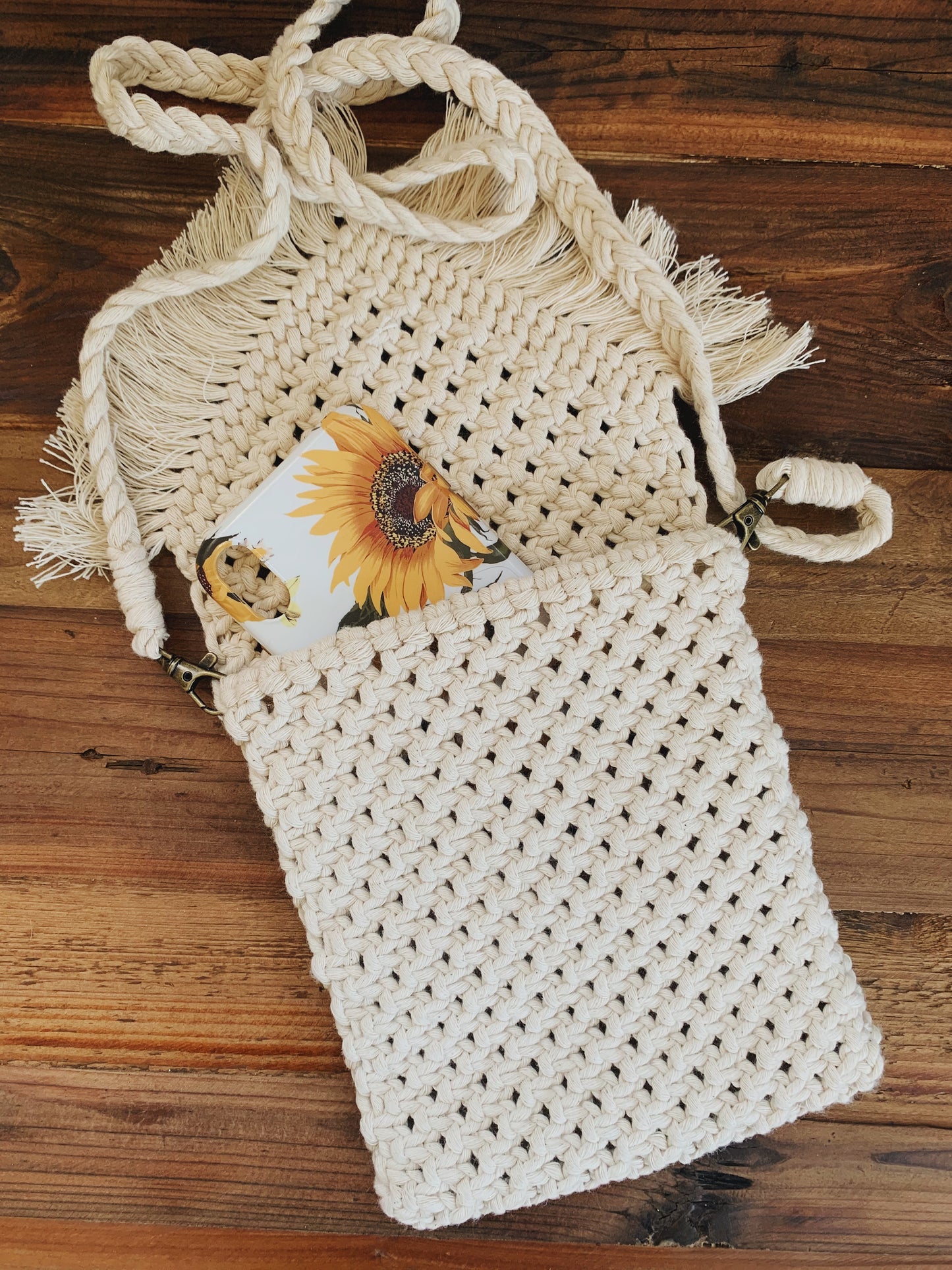 boho macrame satchel bag with fringe- small style