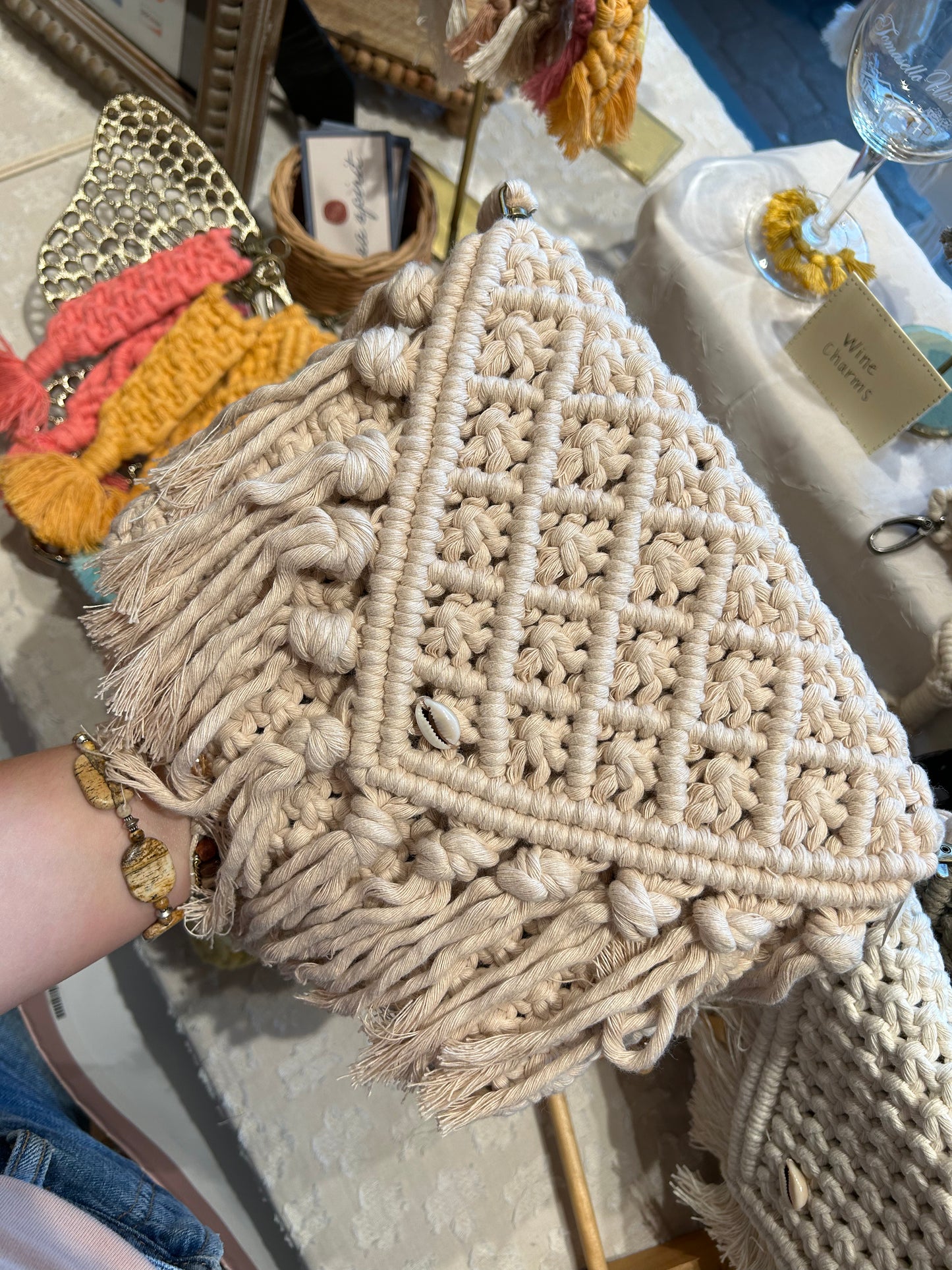 x weave boho macrame satchel bag with fringe- envelope style