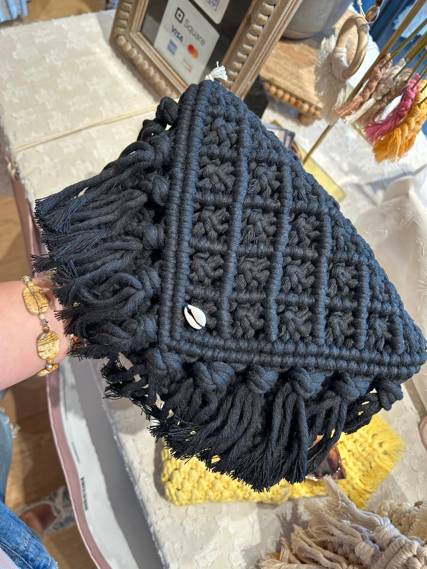 x weave boho macrame satchel bag with fringe- envelope style