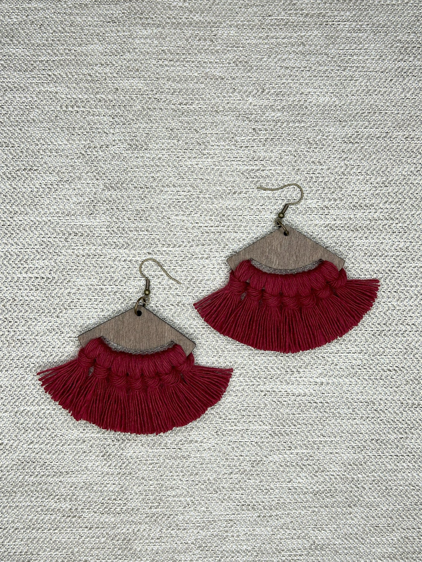 Fringe Earrings- Tricurve Shape, Ruby Red