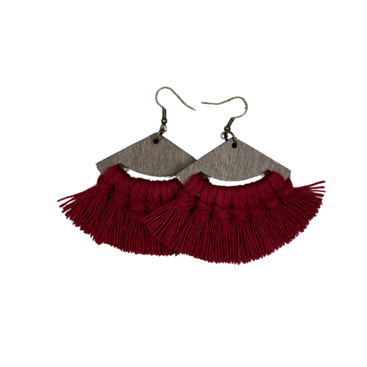 Fringe Earrings- Tricurve Shape, Ruby Red