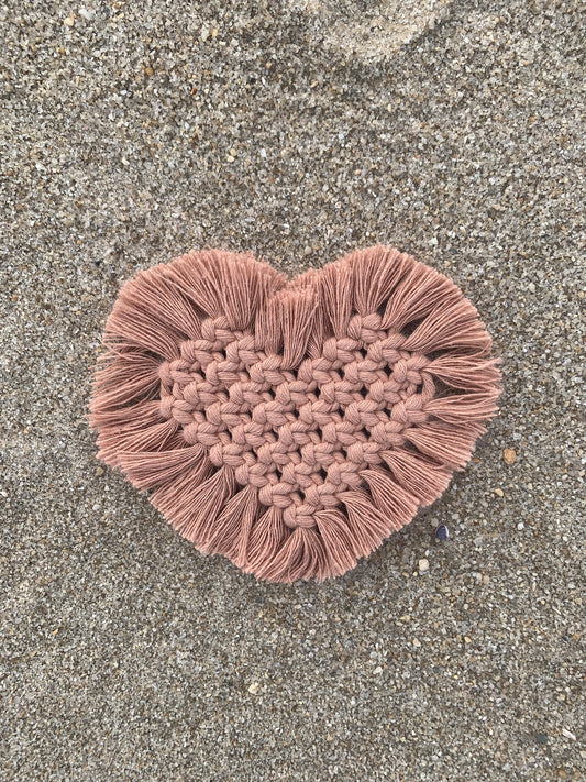 fringe heart coasters- SET OF 2 or 4 macrame boho decor